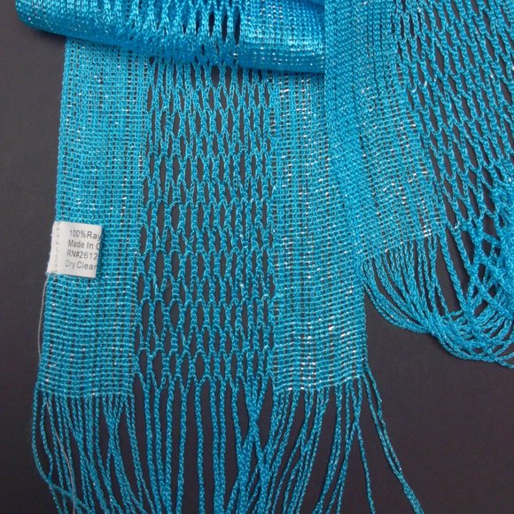 Blue Scarf with Silver Metallic Thread - Picture 3 of 5